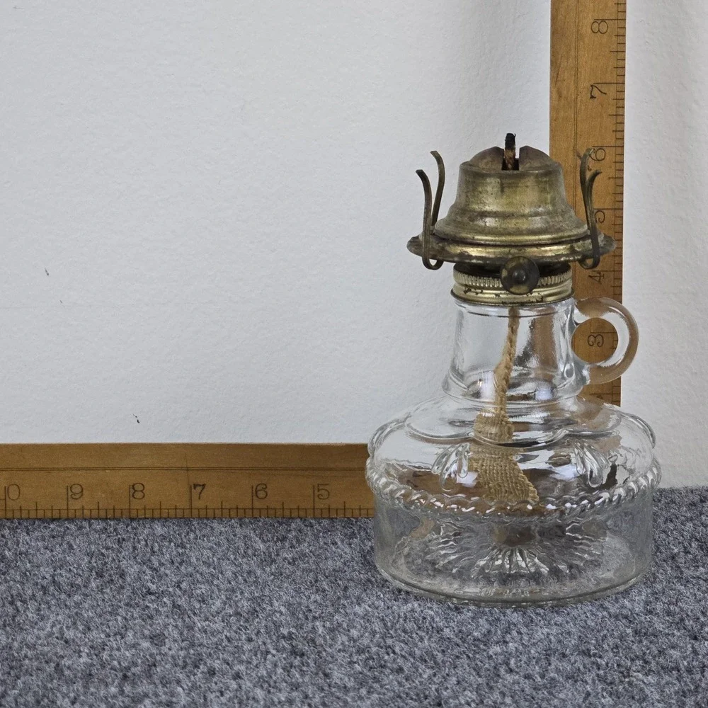 Vintage Eagle Mini Oil Lamp Clear‎ Pressed Glass Kerosene Lamp Made in USA 6
